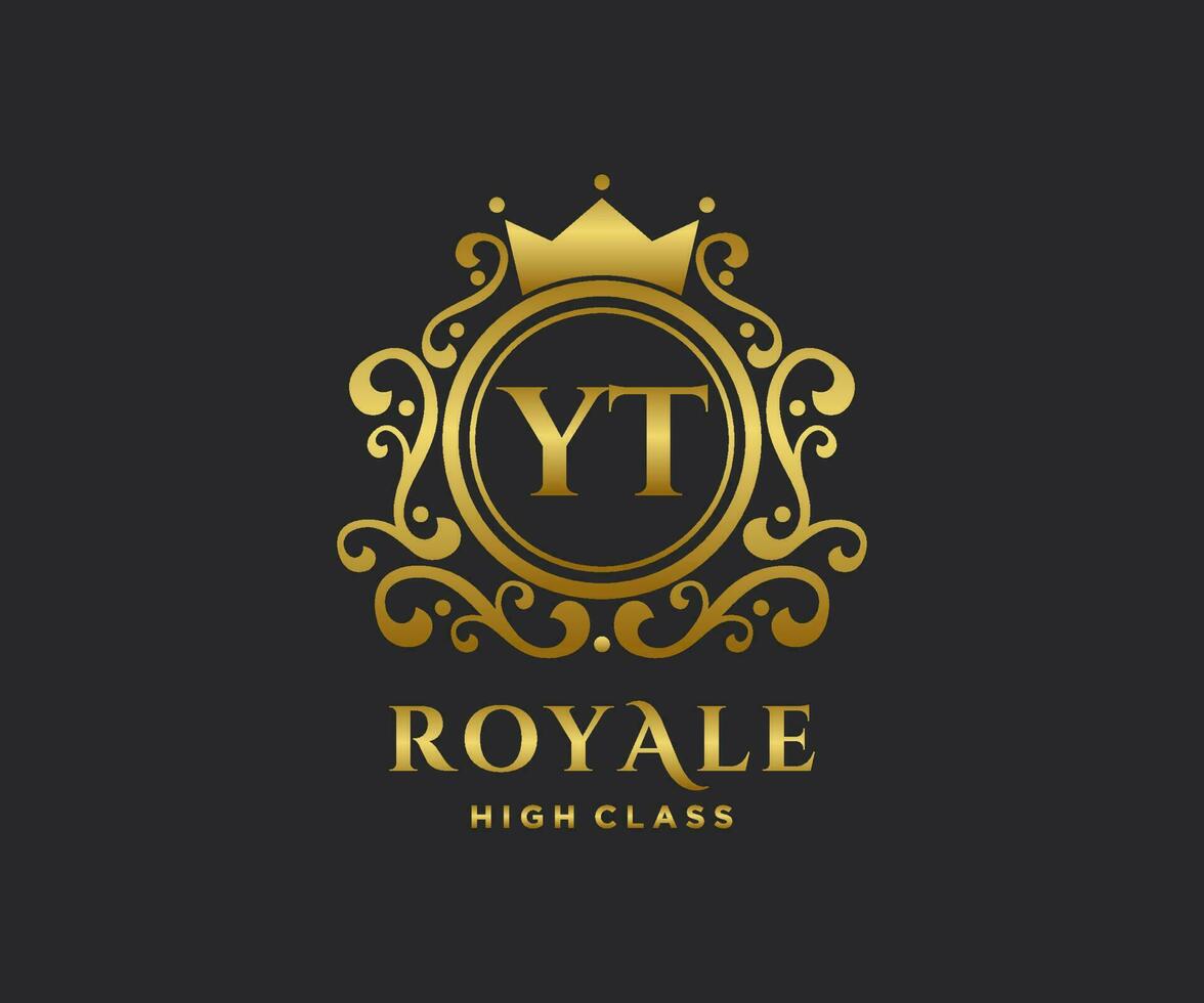 Golden Letter YT template logo Luxury gold letter with crown. Monogram alphabet . Beautiful royal initials letter. vector