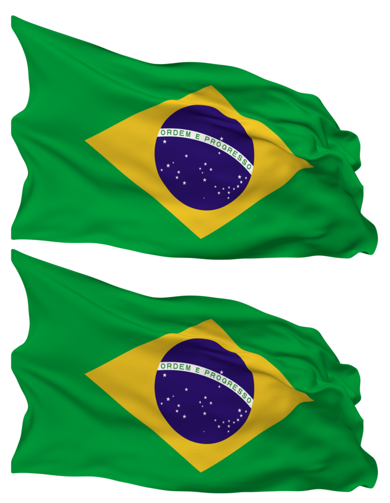 Brazil Flag Waves Isolated in Plain and Bump Texture, with Transparent Background, 3D Rendering png