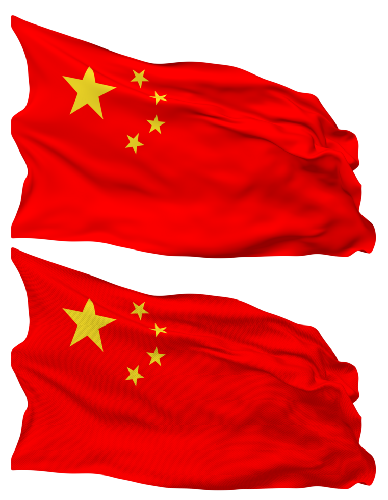 China bandera olas aislado en llanura y bache textura, con transparente fondo, 3d representación png