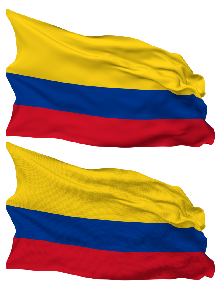 Colombia bandera olas aislado en llanura y bache textura, con transparente fondo, 3d representación png