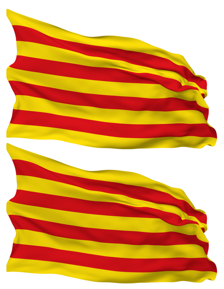 Catalonia, Senyera Flag Waves Isolated in Plain and Bump Texture, with Transparent Background, 3D Rendering png