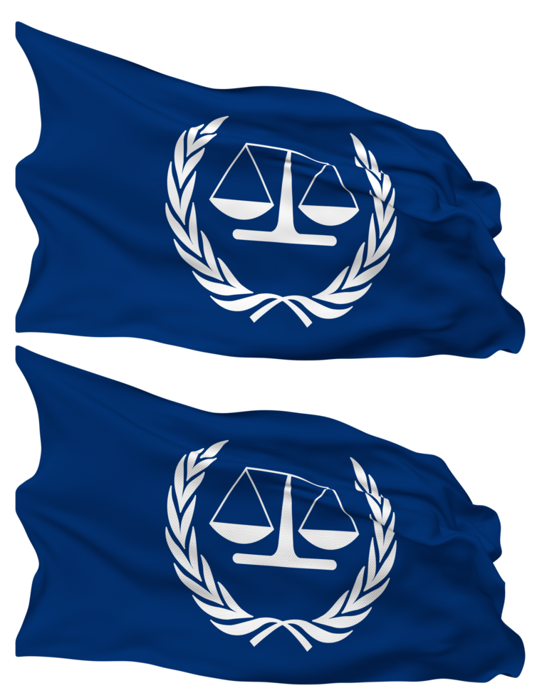 International Criminal Court, ICC Flag Waves Isolated in Plain and Bump Texture, with Transparent Background, 3D Rendering png