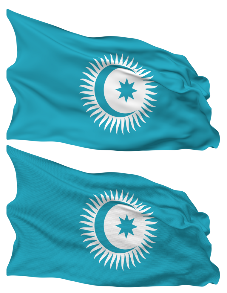 Organization of Turkic States, OTS Flag Waves Isolated in Plain and Bump Texture, with Transparent Background, 3D Rendering png