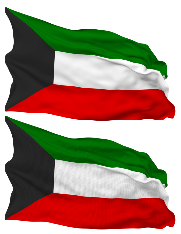 Kuwait Flag Waves Isolated in Plain and Bump Texture, with Transparent Background, 3D Rendering png