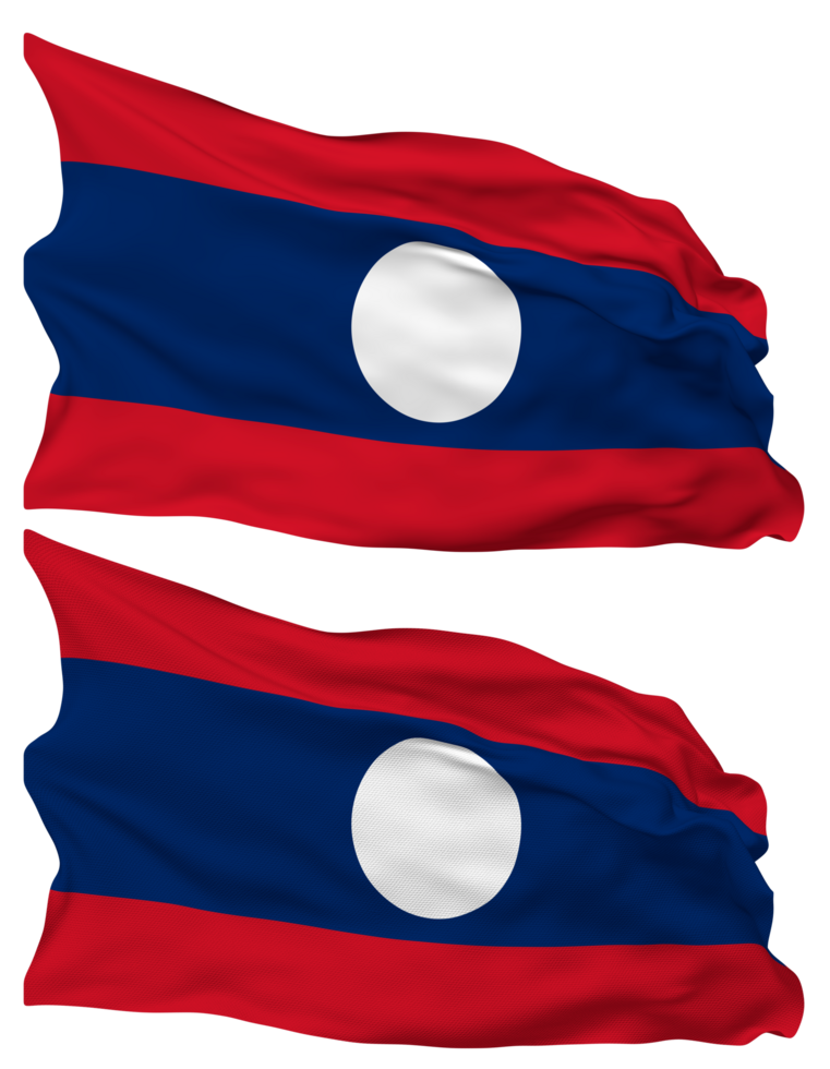 Laos Flag Waves Isolated in Plain and Bump Texture, with Transparent Background, 3D Rendering png