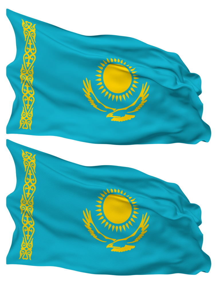 Kazakhstan Flag Waves Isolated in Plain and Bump Texture, with Transparent Background, 3D Rendering png