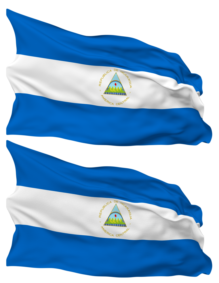 Nicaragua Flag Waves Isolated in Plain and Bump Texture, with Transparent Background, 3D Rendering png