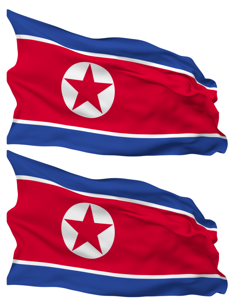 North Korea Flag Waves Isolated in Plain and Bump Texture, with Transparent Background, 3D Rendering png