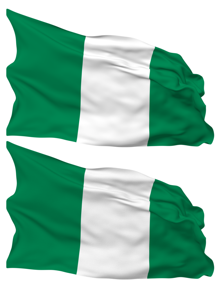 Nigeria Flag Waves Isolated in Plain and Bump Texture, with Transparent Background, 3D Rendering png