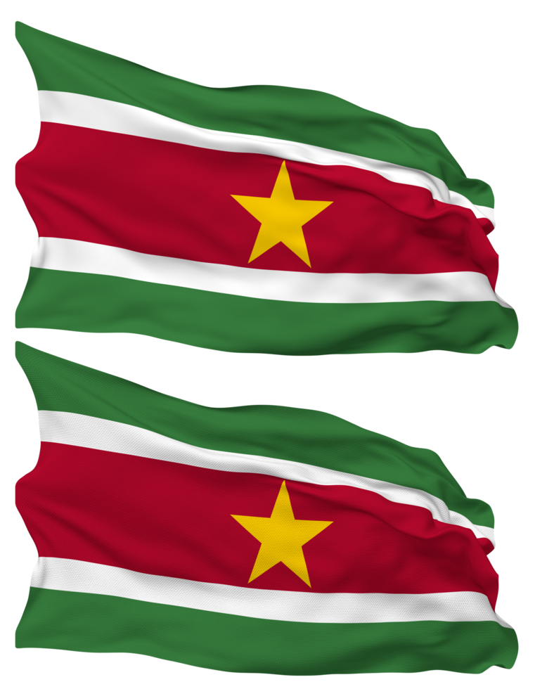 Suriname Flag Waves Isolated in Plain and Bump Texture, with Transparent Background, 3D Rendering png