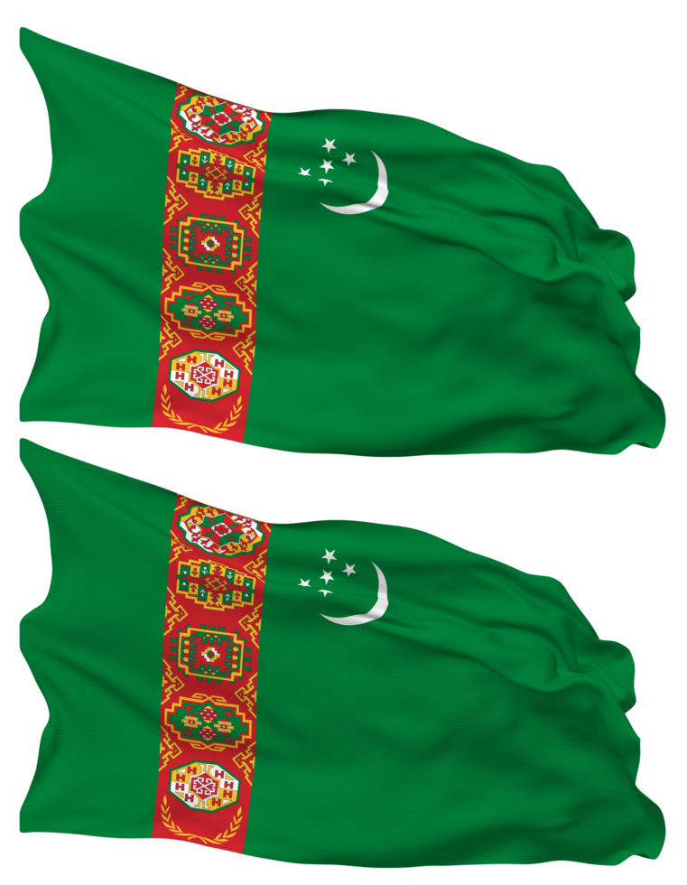 Turkmenistan Flag Waves Isolated in Plain and Bump Texture, with Transparent Background, 3D Rendering png