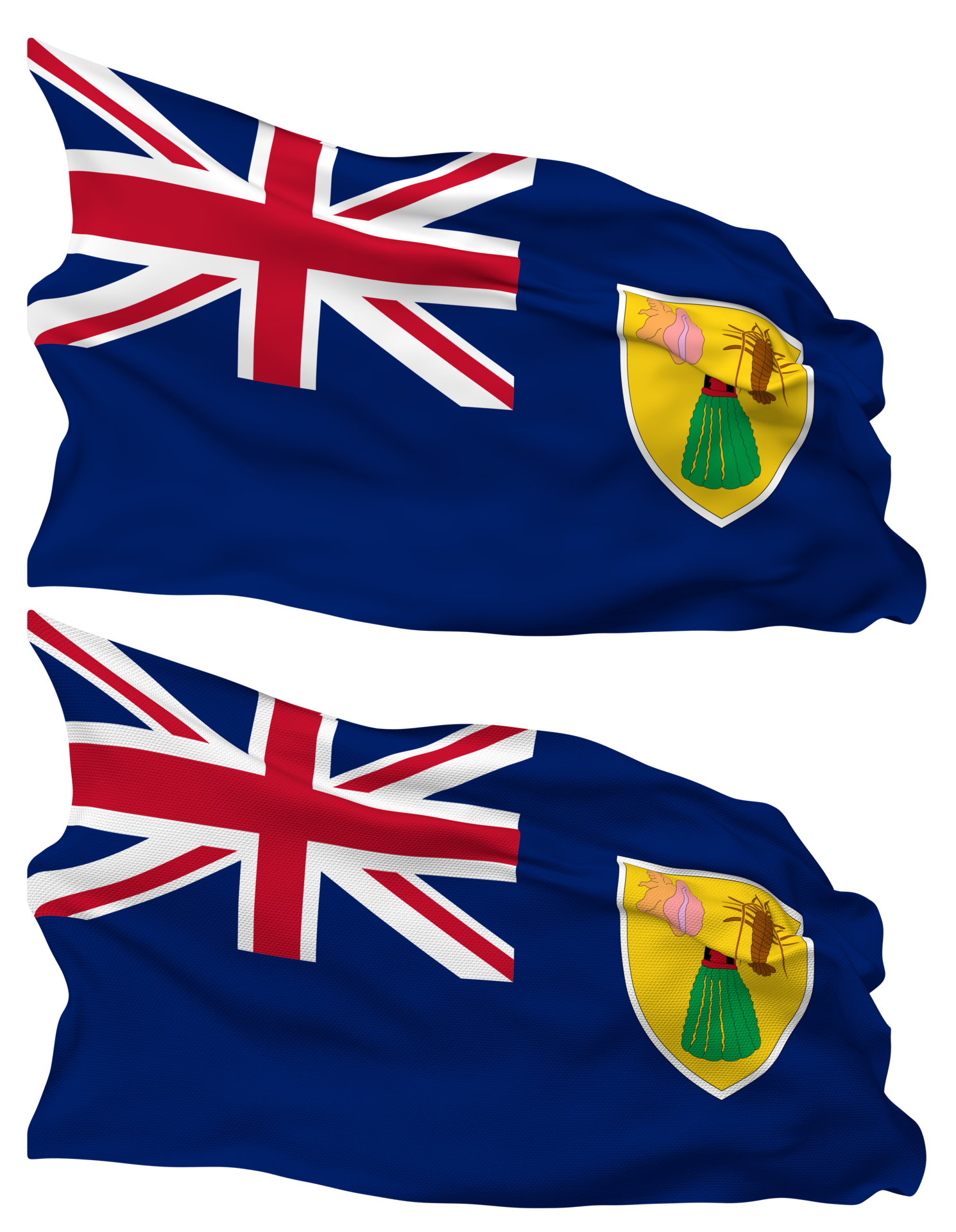 Free Turks and Caicos Islands, TCI Flag Waves Isolated in Plain and Bump Texture, with