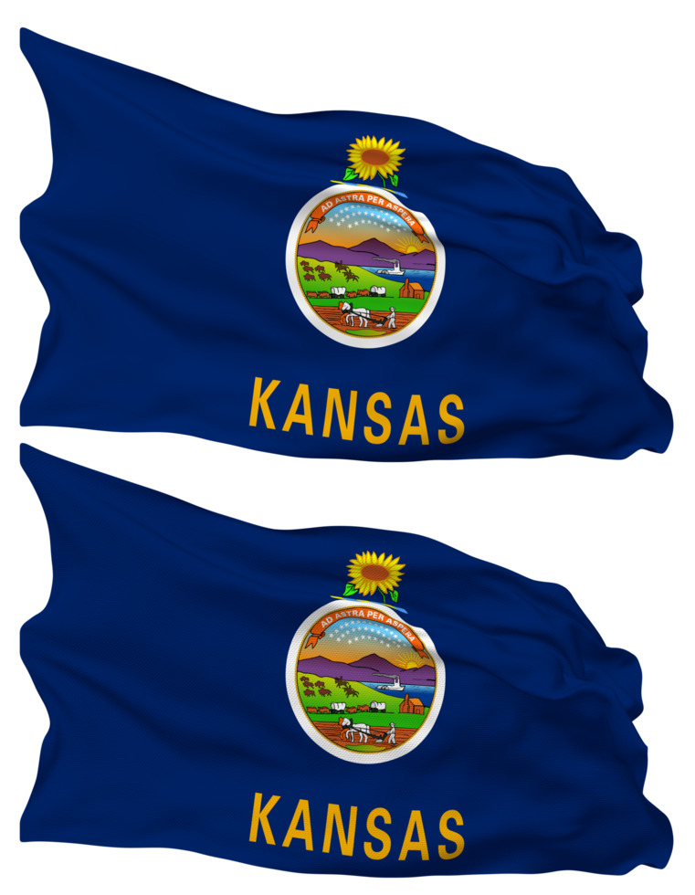 State of Kansas Flag Waves Isolated in Plain and Bump Texture, with Transparent Background, 3D Rendering png