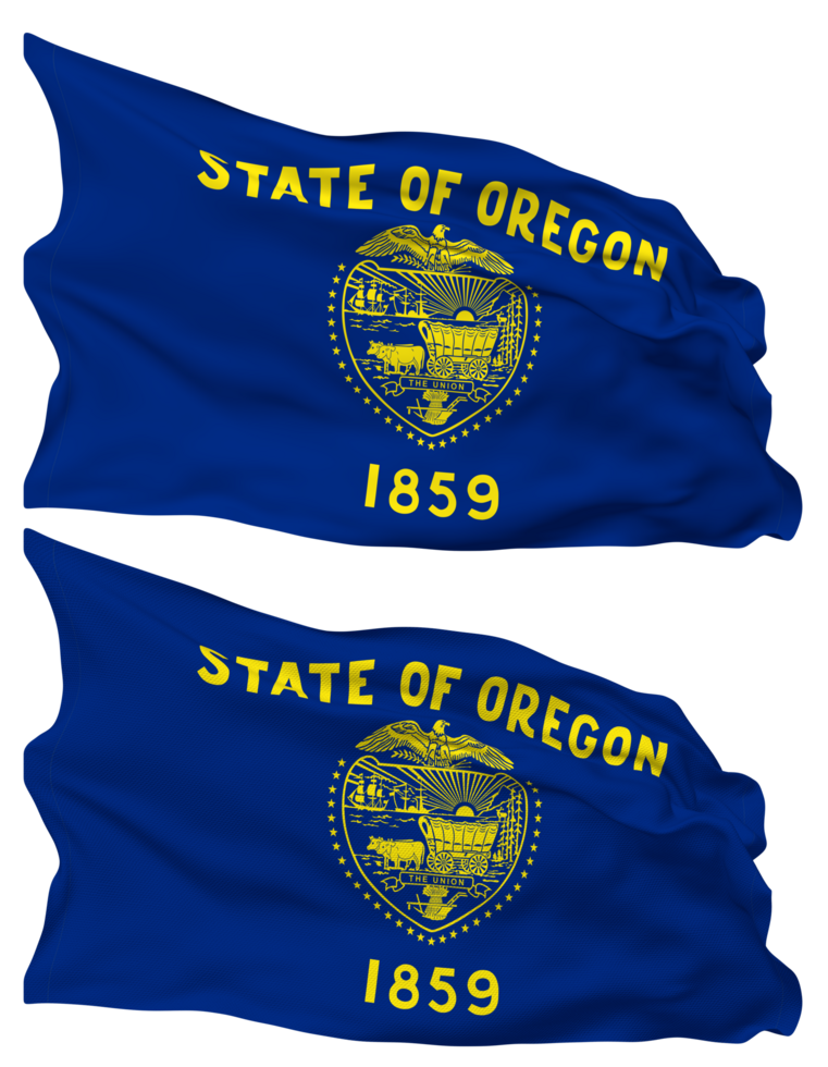 State of Oregon Flag Waves Isolated in Plain and Bump Texture, with Transparent Background, 3D Rendering png
