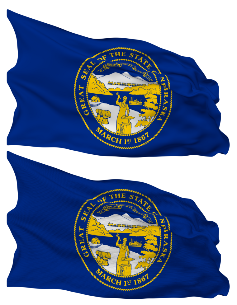 State of Nebraska Flag Waves Isolated in Plain and Bump Texture, with Transparent Background, 3D Rendering png