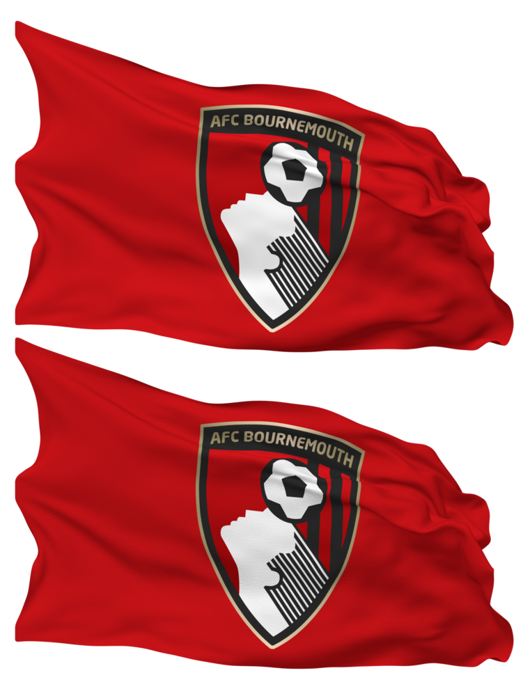 AFC Bournemouth, Boscombe Athletic Football Club Flag Waves Isolated in Plain and Bump Texture, with Transparent Background, 3D Rendering png