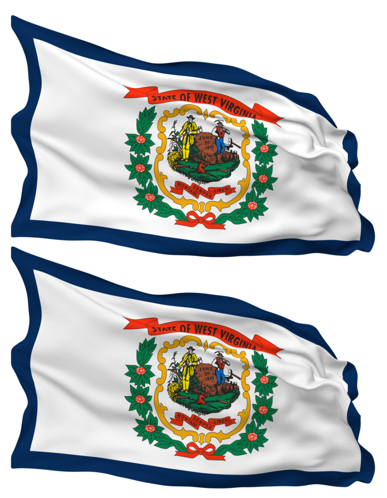 State of West Virginia Flag Waves Isolated in Plain and Bump Texture, with Transparent Background, 3D Rendering png