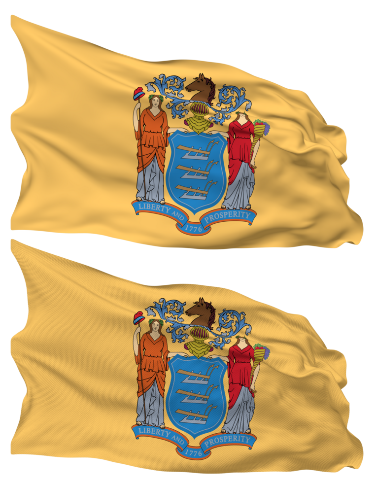 State of New Jersey Flag Waves Isolated in Plain and Bump Texture, with Transparent Background, 3D Rendering png