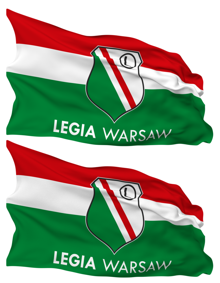 Legia Warszawa, Legia Warsaw Football Club Flag Waves Isolated in Plain and Bump Texture, with Transparent Background, 3D Rendering png