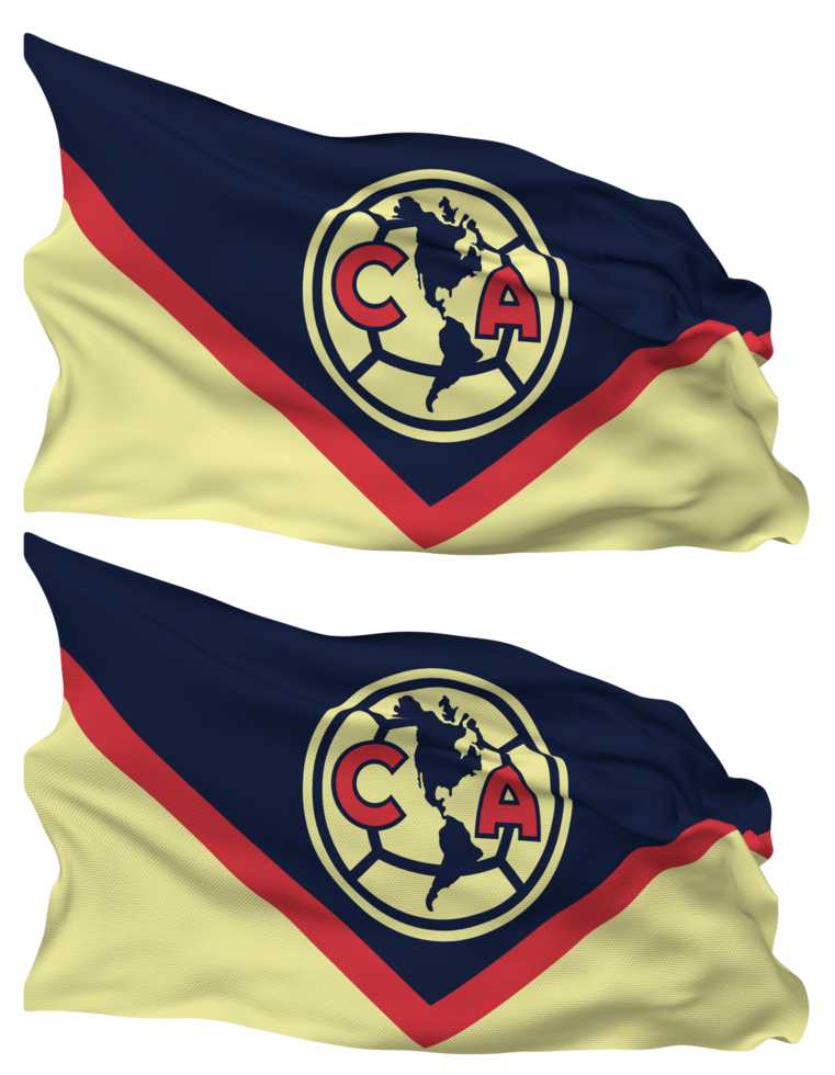 Club de Futbol America SA de CV, Club America Flag Waves Isolated in Plain and Bump Texture, with Transparent Background, 3D Rendering png