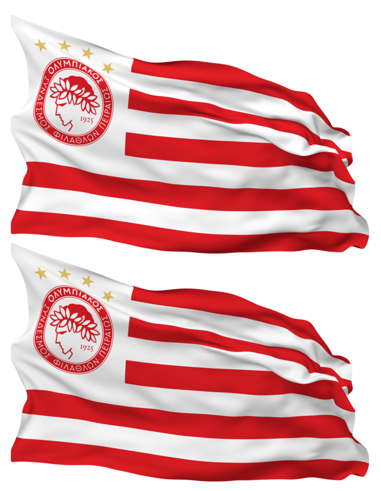 Olympiacos Club of Fans of Piraeu Flag Waves Isolated in Plain and Bump Texture, with Transparent Background, 3D Rendering png