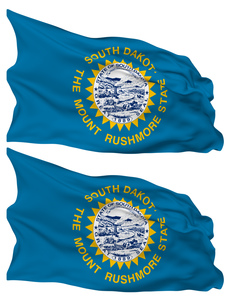 State of South Dakota Flag Waves Isolated in Plain and Bump Texture, with Transparent Background, 3D Rendering png