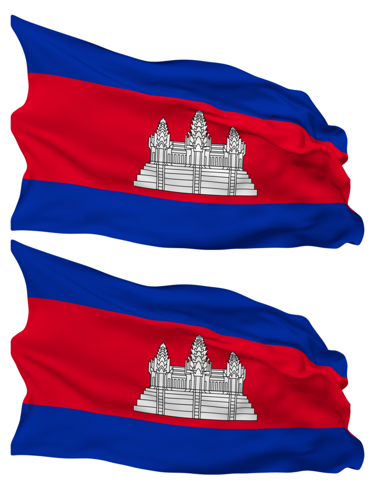 Cambodia Flag Waves Isolated in Plain and Bump Texture, with Transparent Background, 3D Rendering png