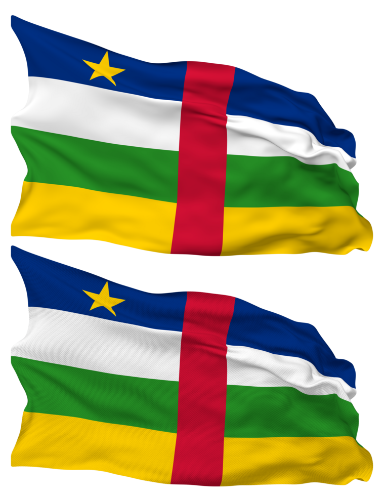 Central African Republic Flag Waves Isolated in Plain and Bump Texture, with Transparent Background, 3D Rendering png