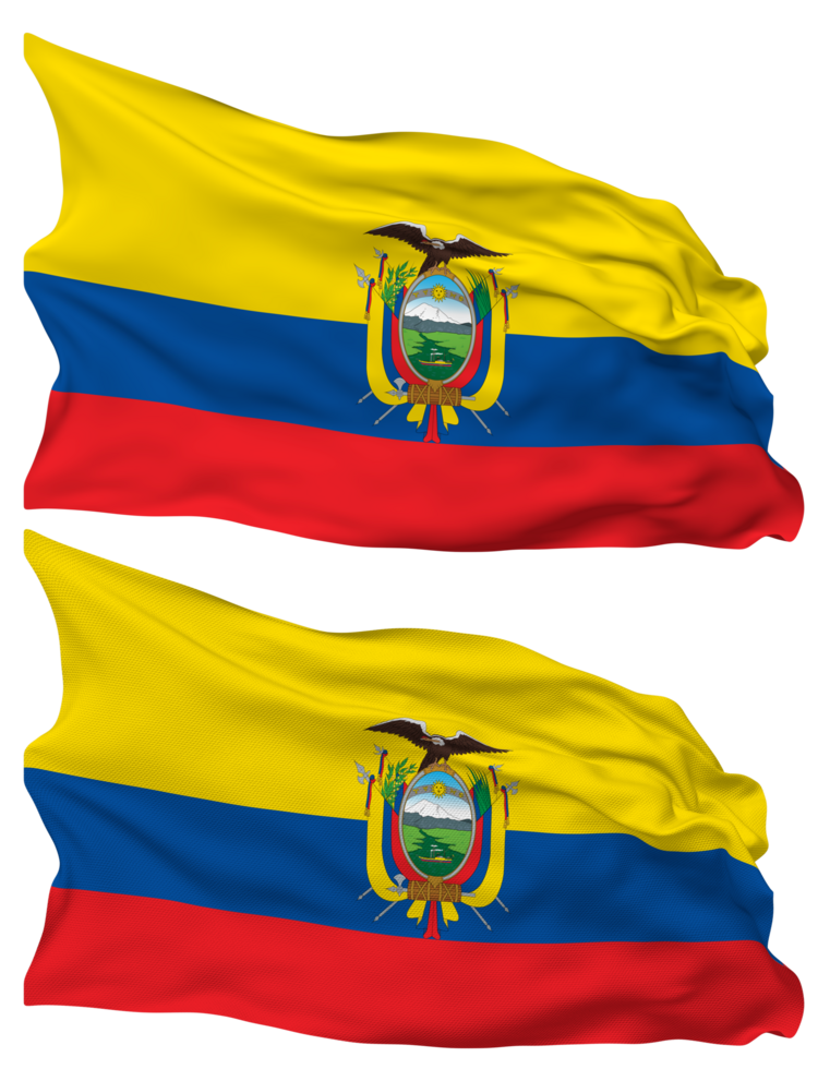 Ecuador Flag Waves Isolated in Plain and Bump Texture, with Transparent Background, 3D Rendering png