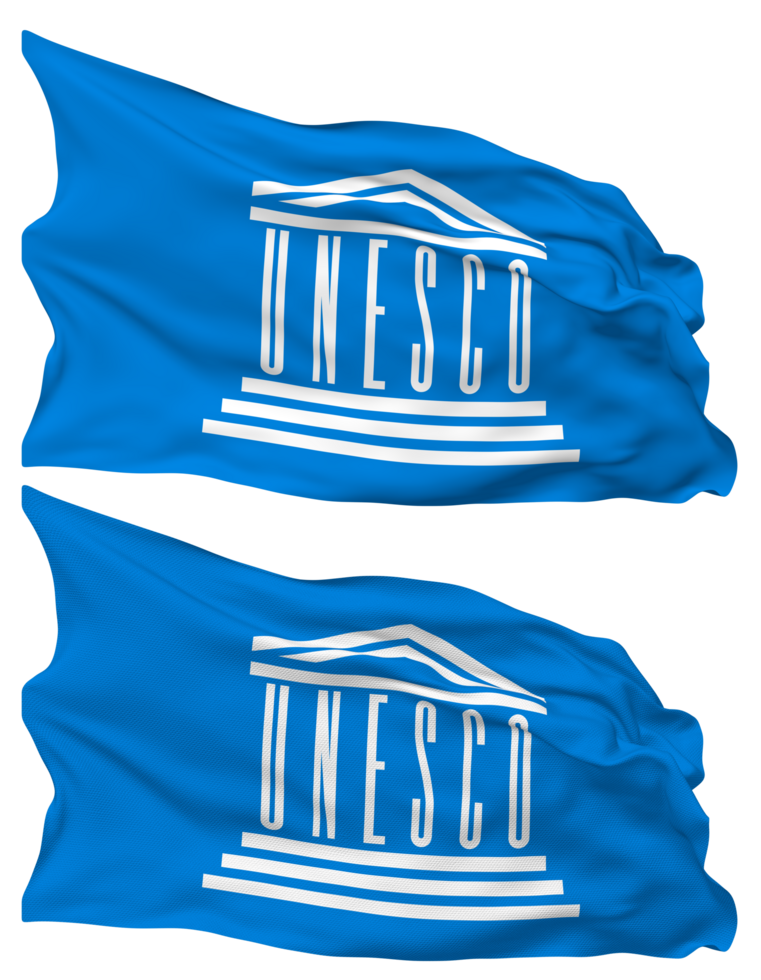 United Nations Educational, Scientific and Cultural Organization, UNESCO Flag Waves Isolated in Plain and Bump Texture, with Transparent Background, 3D Rendering png