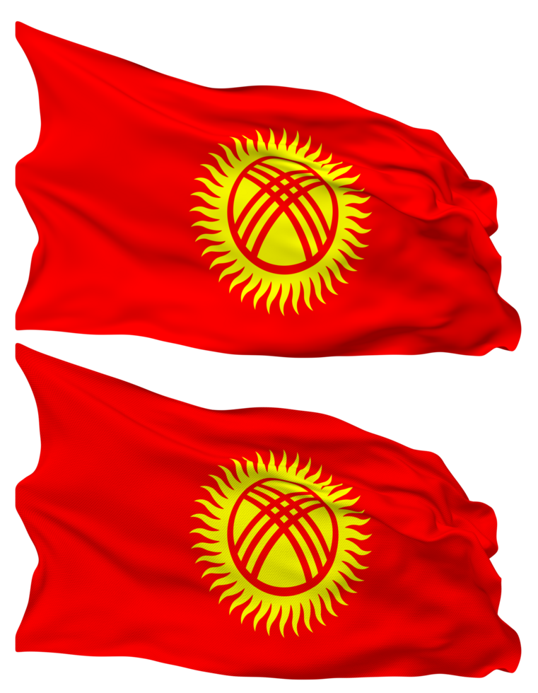 Kyrgyzstan Flag Waves Isolated in Plain and Bump Texture, with Transparent Background, 3D Rendering png