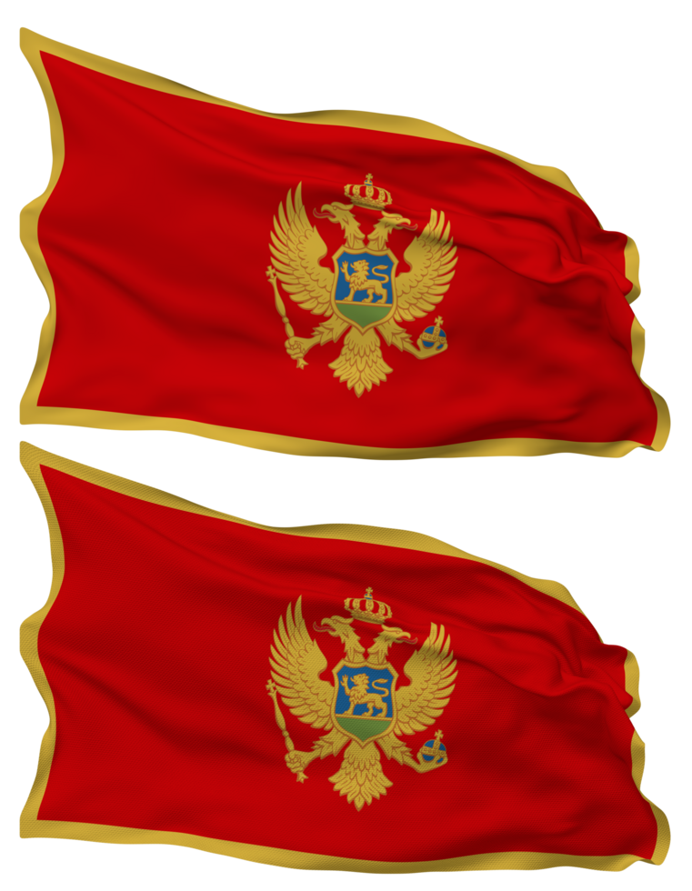 Montenegro Flag Waves Isolated in Plain and Bump Texture, with Transparent Background, 3D Rendering png