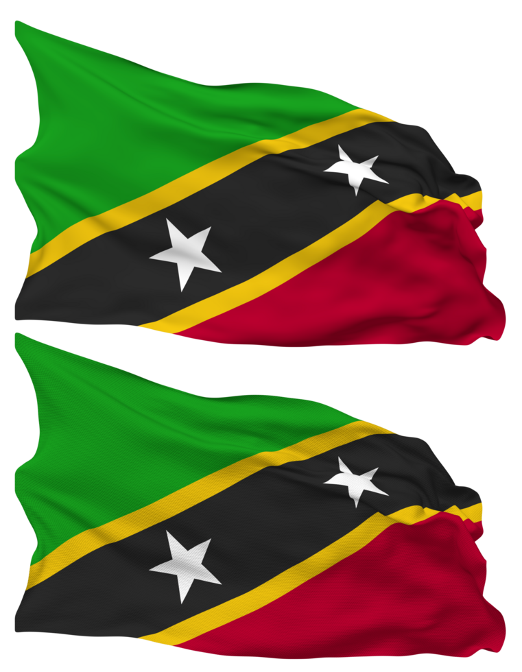 Saint Kitts and Nevis Flag Waves Isolated in Plain and Bump Texture, with Transparent Background, 3D Rendering png