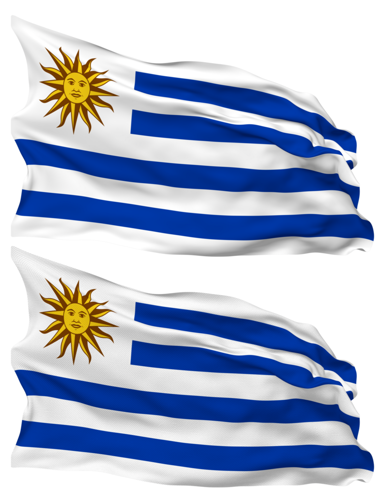 Uruguay Flag Waves Isolated in Plain and Bump Texture, with Transparent Background, 3D Rendering png