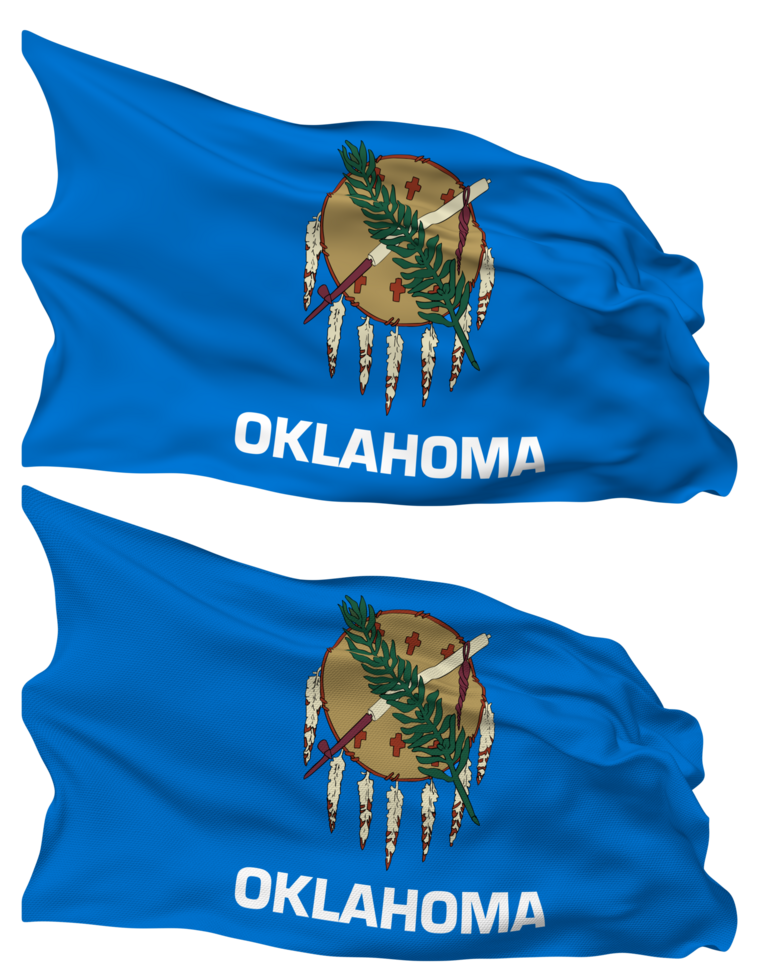 stat av Oklahoma flagga vågor isolerat i enkel och stöta textur, med transparent bakgrund, 3d tolkning png