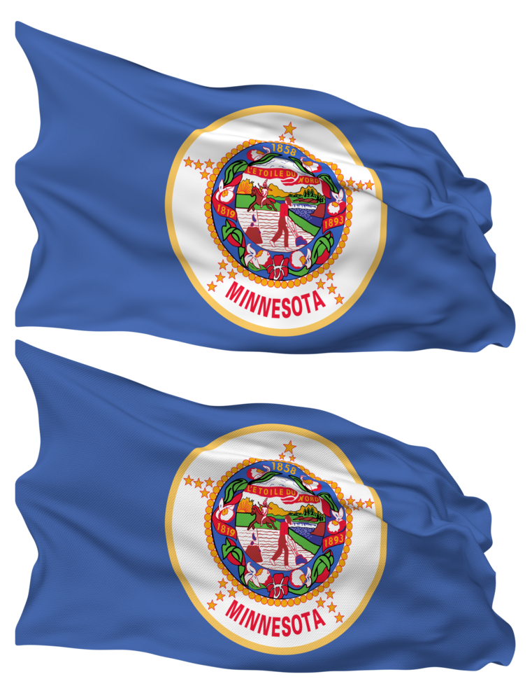 State of Minnesota Flag Waves Isolated in Plain and Bump Texture, with Transparent Background, 3D Rendering png