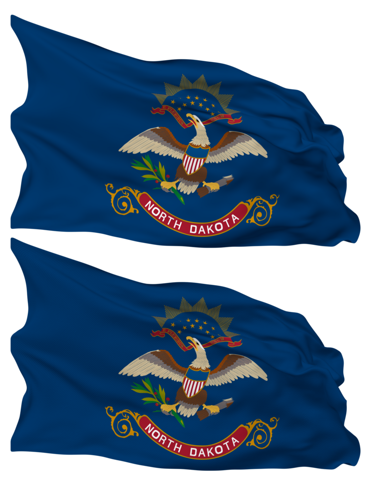 State of North Dakota Flag Waves Isolated in Plain and Bump Texture, with Transparent Background, 3D Rendering png