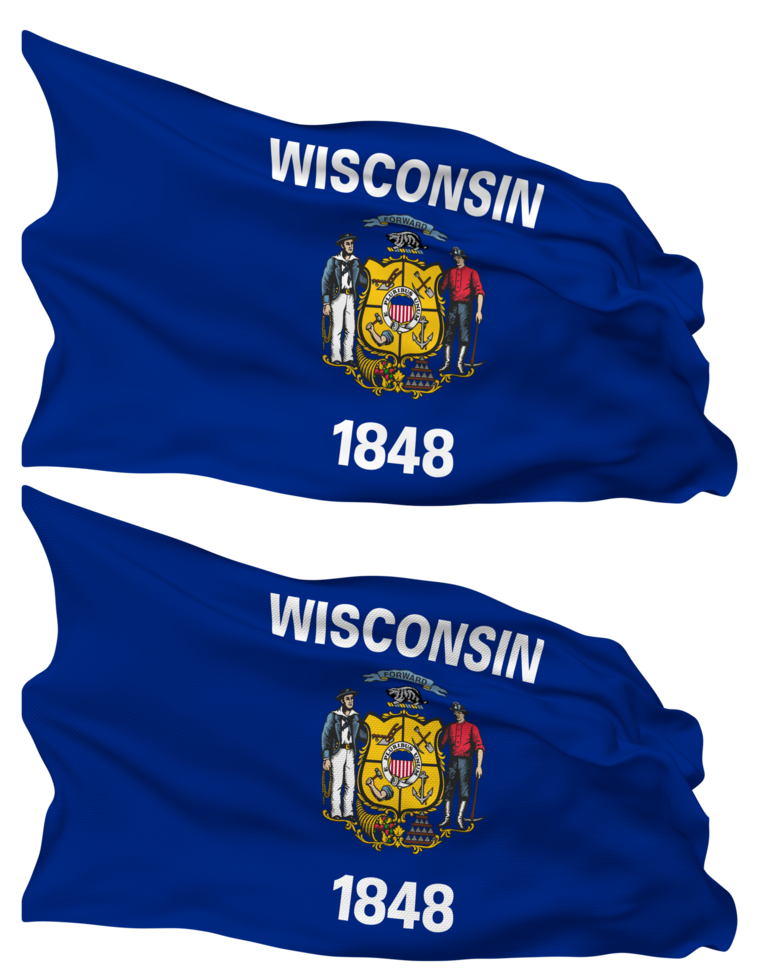 State of Wisconsin Flag Waves Isolated in Plain and Bump Texture, with Transparent Background, 3D Rendering png