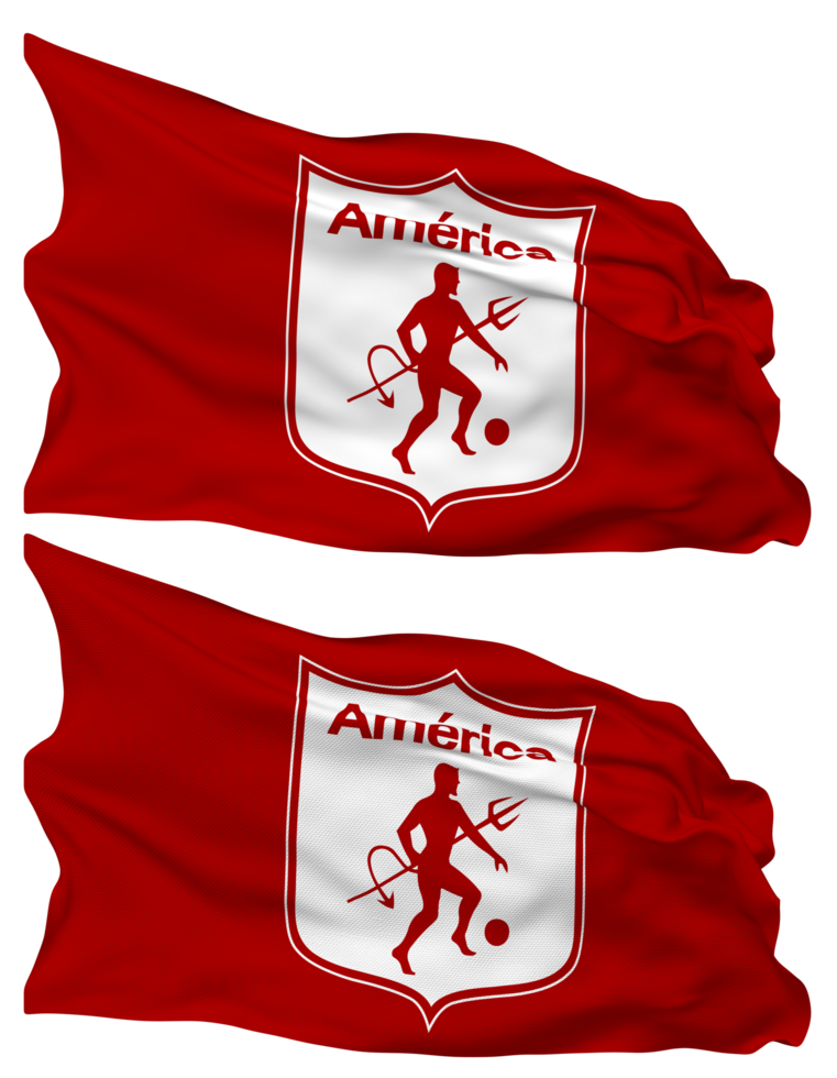 America de Cali SA Football Club Flag Waves Isolated in Plain and Bump Texture, with Transparent Background, 3D Rendering png