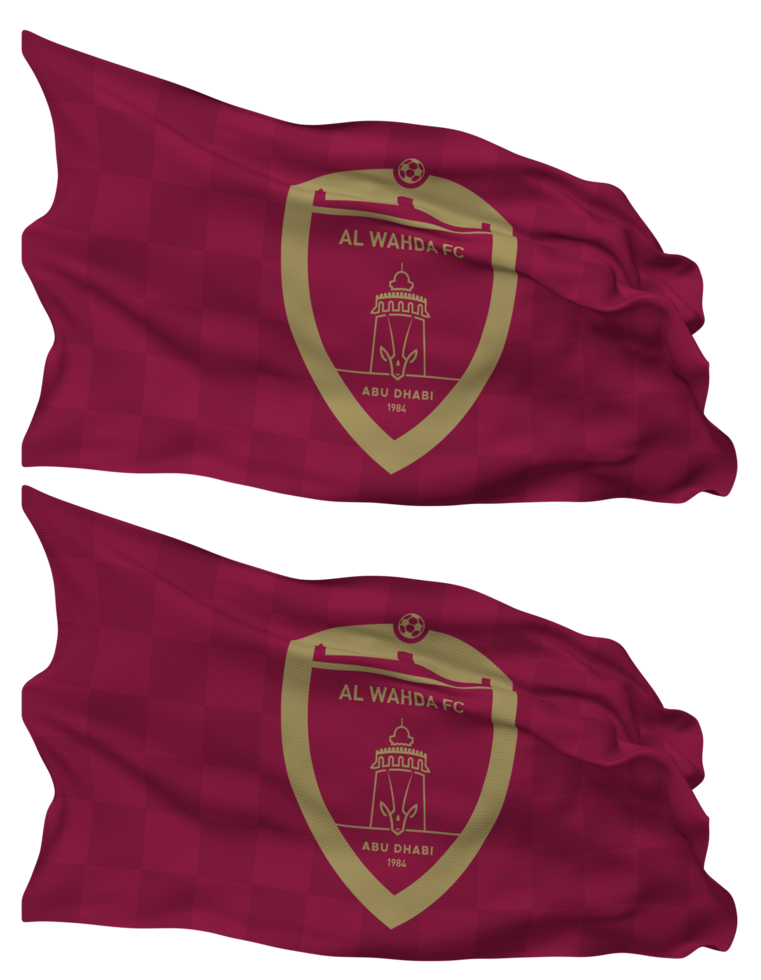 Al Wahda Football Club Flag Waves Isolated in Plain and Bump Texture, with Transparent Background, 3D Rendering png