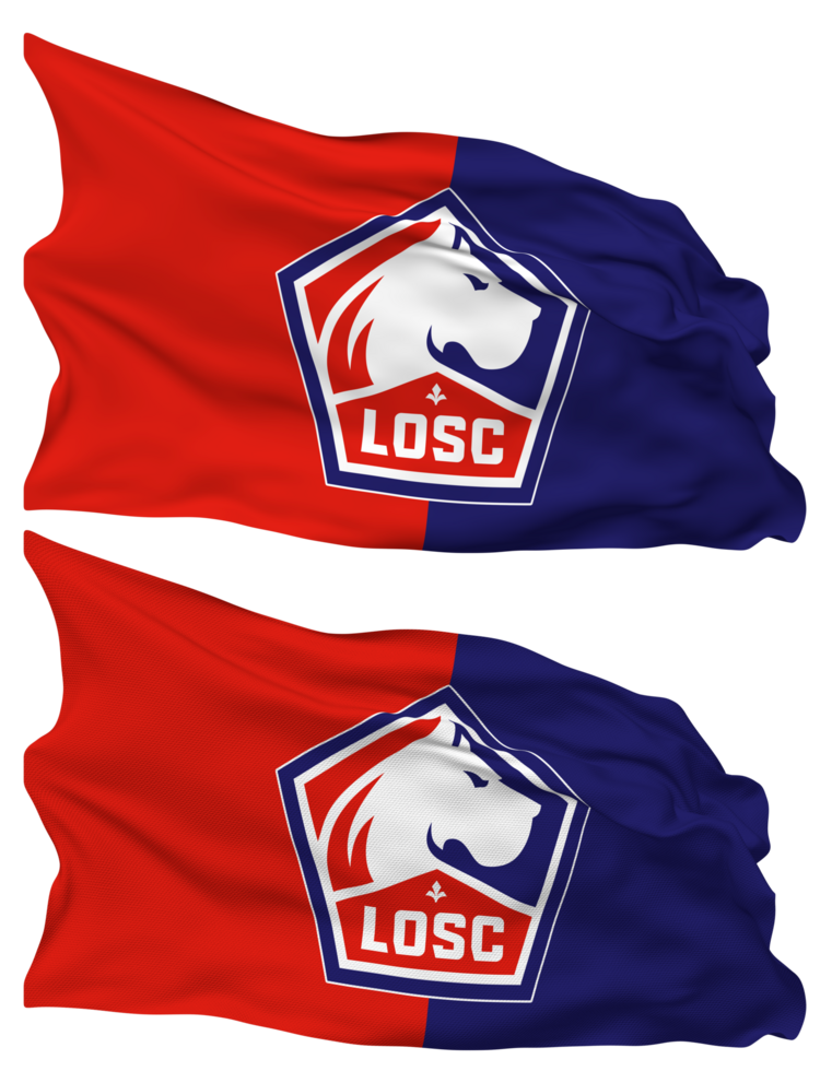 Lille Olympique Sporting Club, LOSC Lille Flag Waves Isolated in Plain and Bump Texture, with Transparent Background, 3D Rendering png