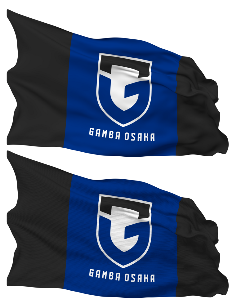 Gamba Osaka Football Club Flag Waves Isolated in Plain and Bump Texture, with Transparent Background, 3D Rendering png