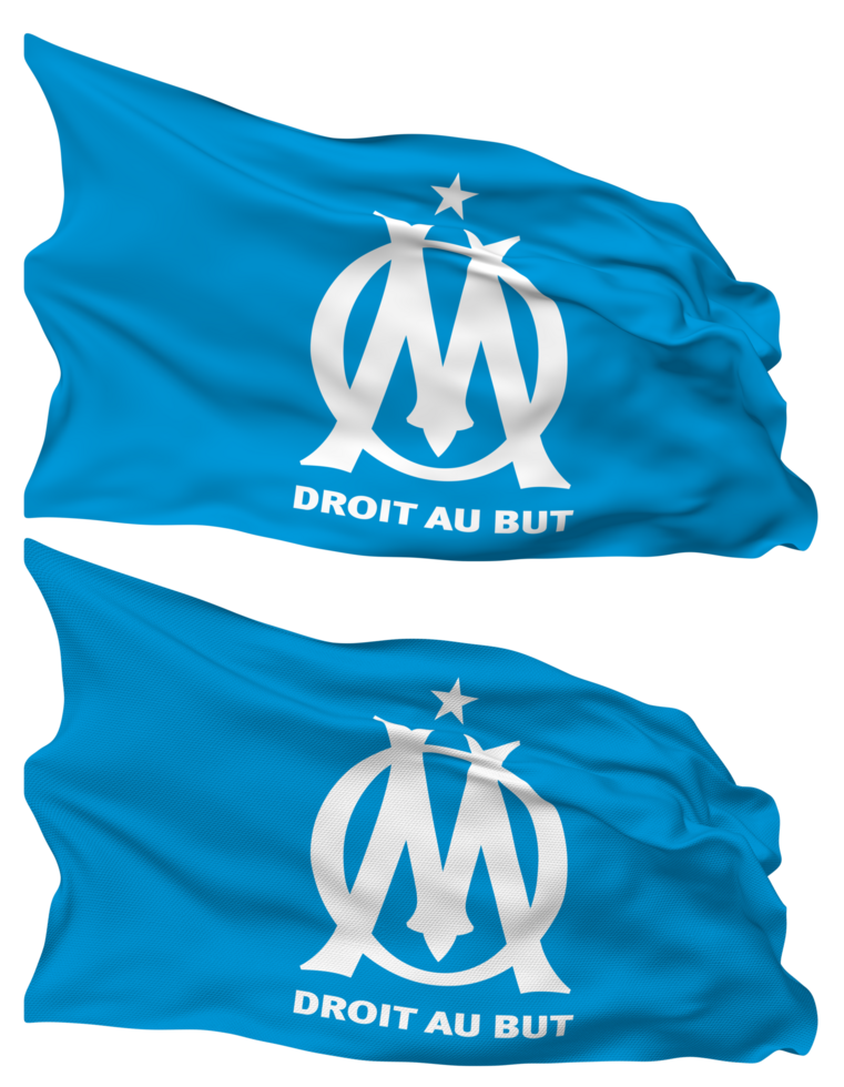 Olympique de Marseille Flag Waves Isolated in Plain and Bump Texture, with Transparent Background, 3D Rendering png