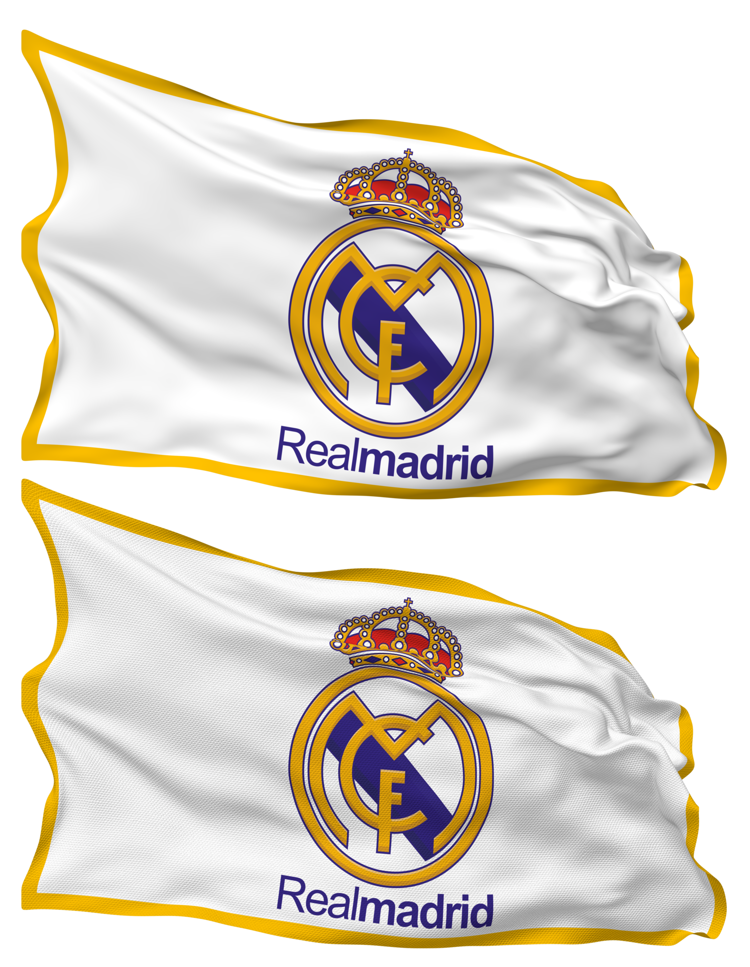 Real Madrid Club de Futbol, Real Madrid CF Flag Waves Isolated in Plain and  Bump Texture, with Transparent Background, 3D Rendering 23398894 PNG