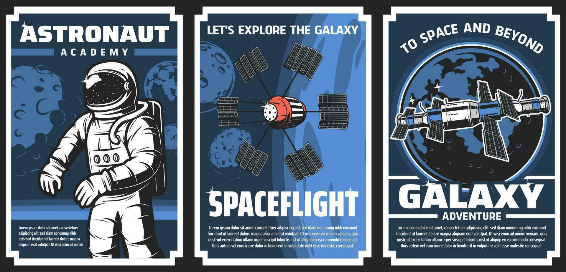 espacio explorar, astronauta academia vector carteles