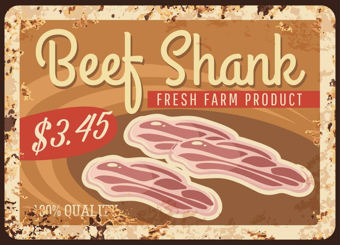 Beef shank butcher shop production metal plate vector