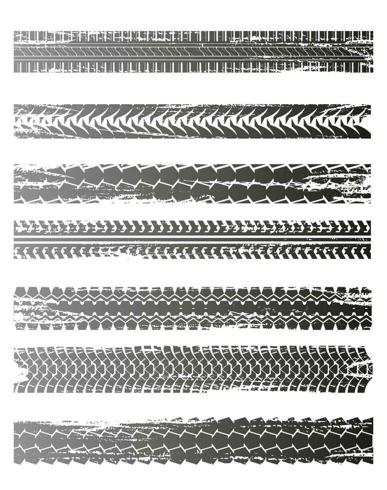 Tire tracks grunge prints, tyre wheels pattern vector