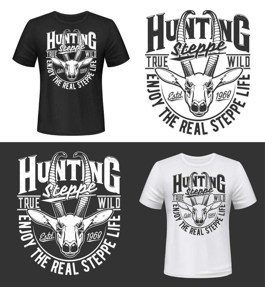 Steppe hunting t-shirt prints mockup with gazelle vector