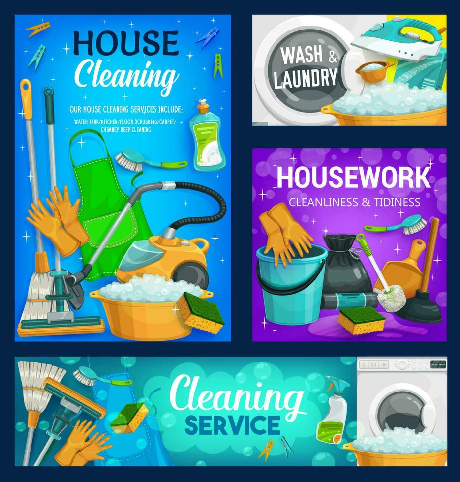 House cleaning service, home cleaners of household vector