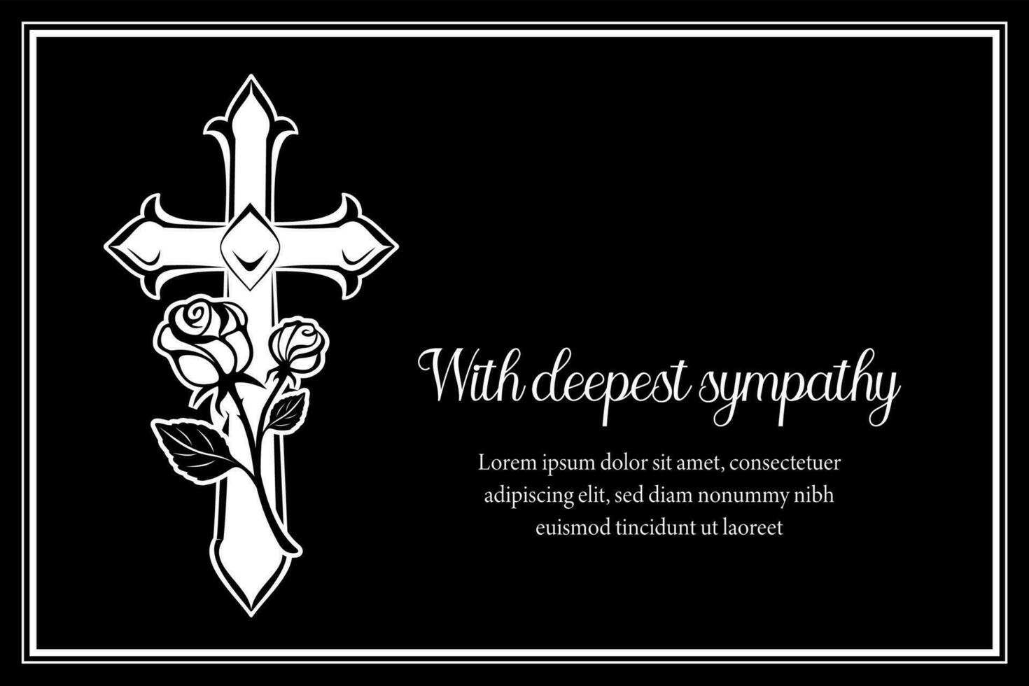 Funeral vector card with cross and and rose flower